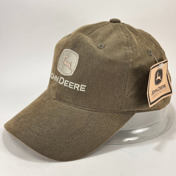 John Deere Strap Back Cap Hat Olive Green Baseball Outdoor Equipment Logo Mens - Picture 2 of 15